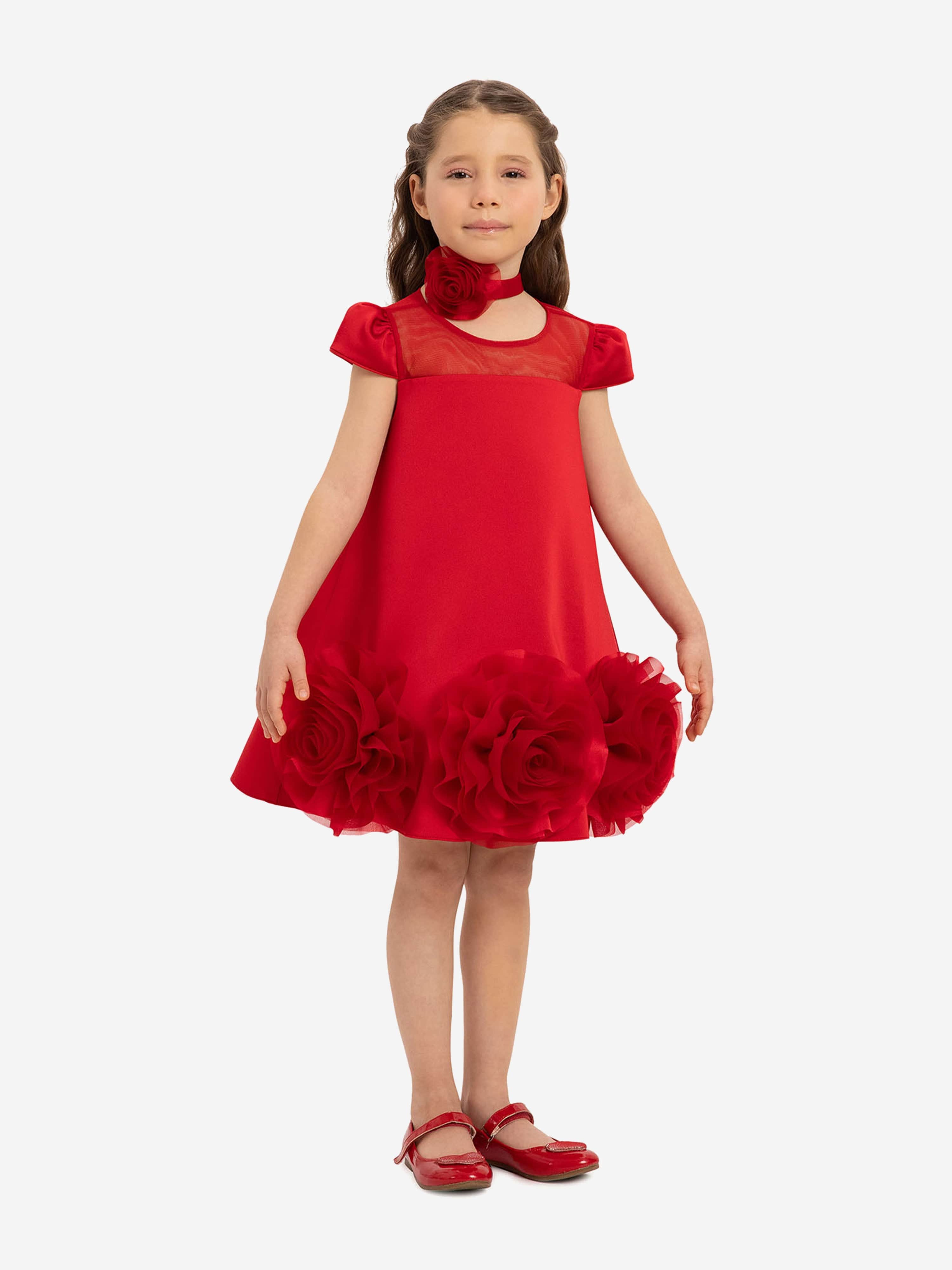 Dress & Fleur Girls Dress with Flower Choker in Red