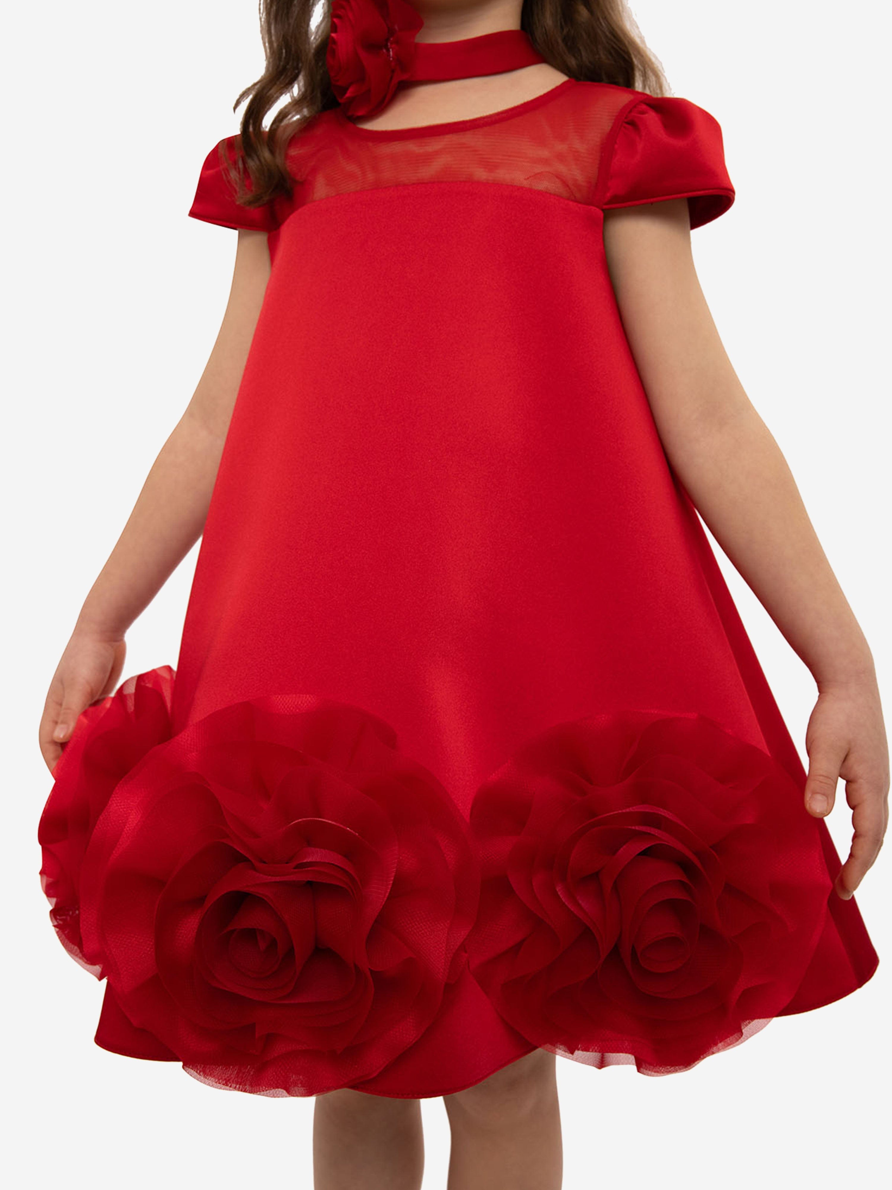 Dress & Fleur Girls Dress with Flower Choker in Red