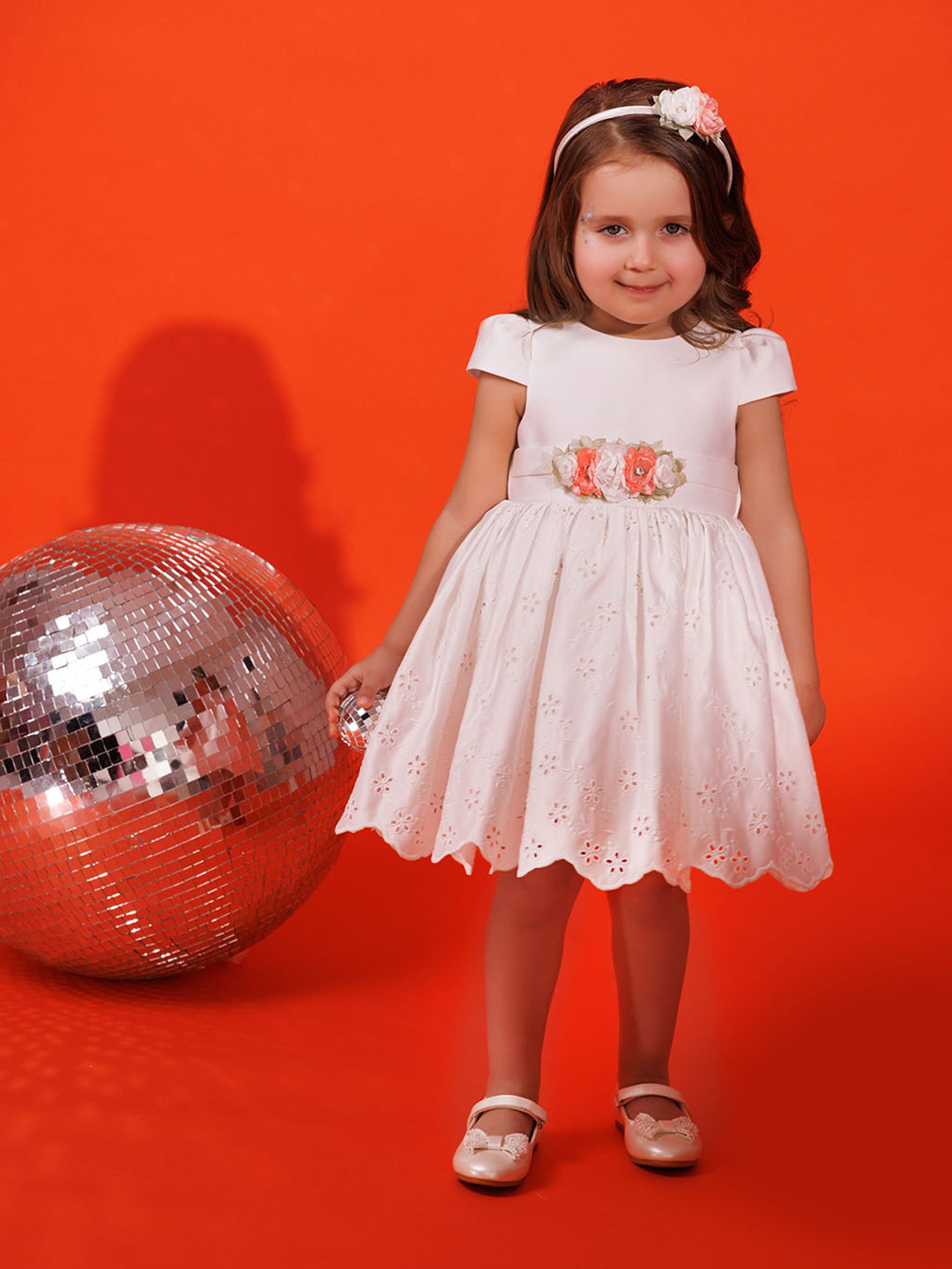 Dress & Fleur Baby Girls Dress with Headband in White