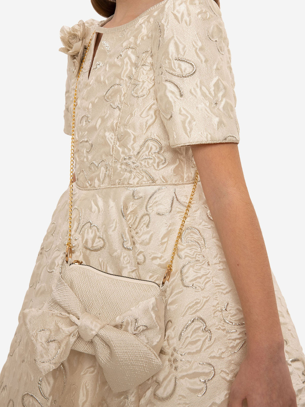 Dress & Fleur Girls Elegant Dress with Matching Bag in Beige