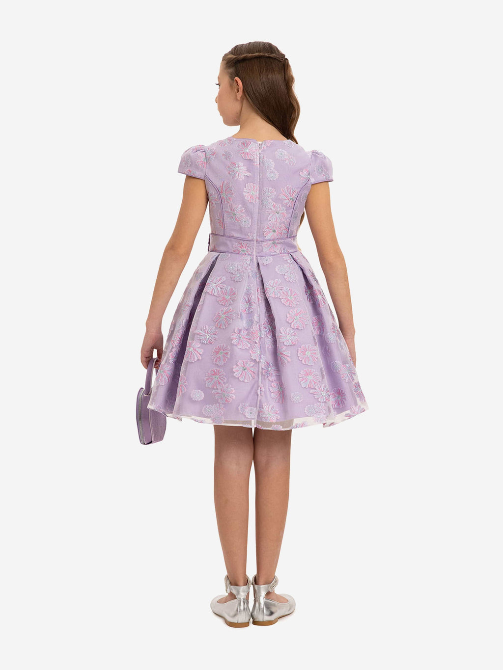 Dress & Fleur Girls Stylish Dress with Matching Bag in Purple