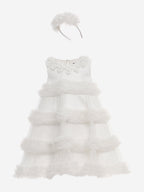 Dress & Fleur Girls Occasion Dress with Headband in Ivory